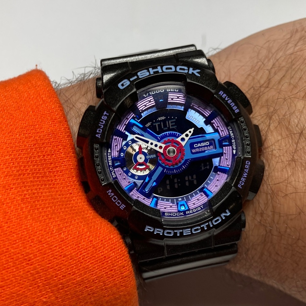 Casio Gshock GMA-S110HC, crazy colors, black shimmer bezel & strap, purples